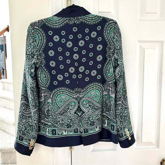 MICHAEL Michael Kors Green Paisley Blazer with Navy Trim - Picture 5 of 10